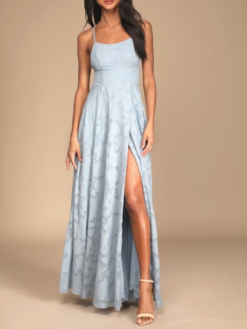Lulus Let There Be Romance Slate Blue Burnout Floral Maxi Dress - Size S